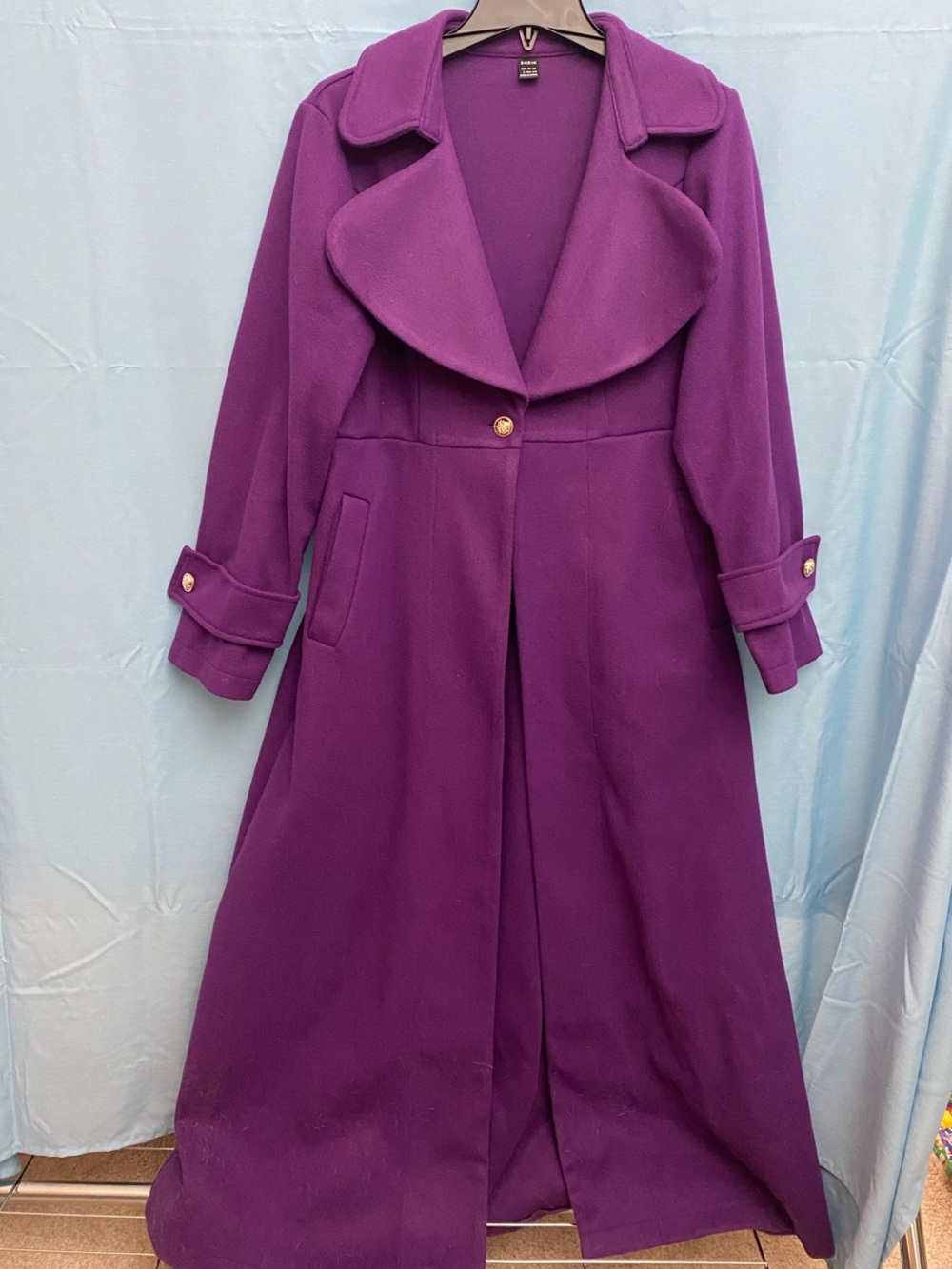 SHEIN Deep Purple Long Trench Coat with Wide Statement Collar